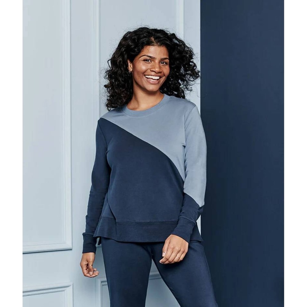 Summersalt Women's M The Softest French‎ Terry Crew Pullover in Midnight & Slate